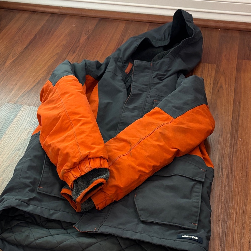 Lands' End Two-Tone Orange and Gray Coat
